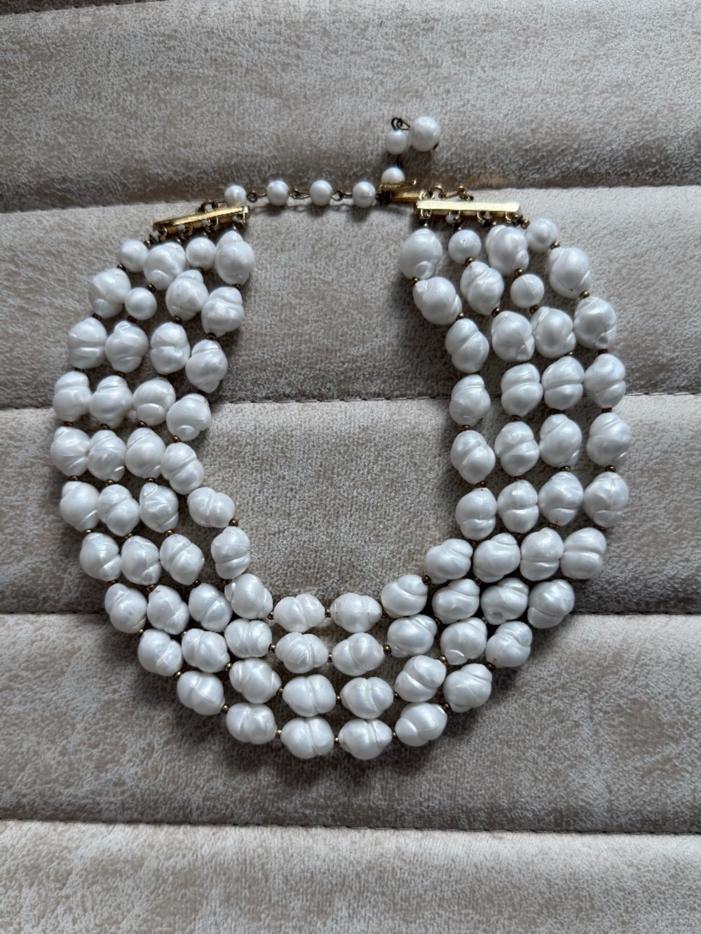 Trifari Signed Multi-Strand White Faux Pearl Beaded Choker Hook Clasp A
